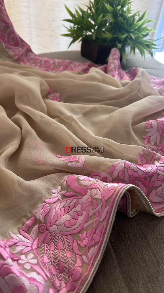 Fawn & Pink Parsi Gara Dupatta