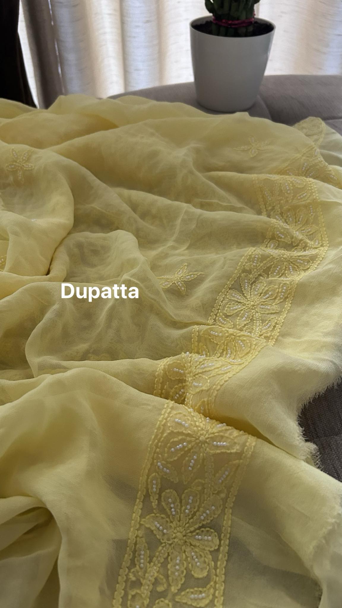 Yellow Pearl Chikankari Suit (Kurta & Dupatta)