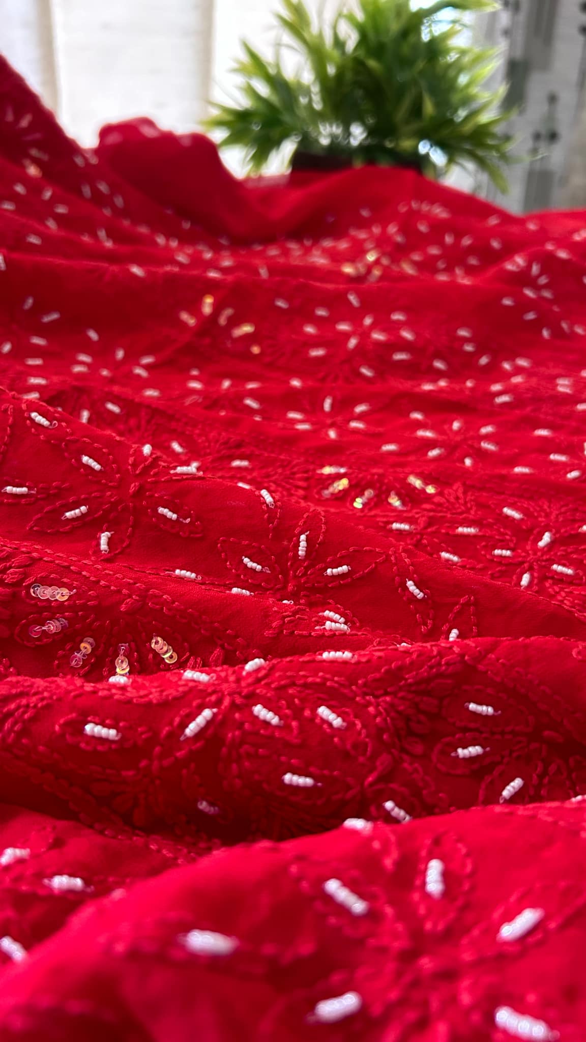 Red Pearl Chikankari Suit (Kurta & Dupatta)