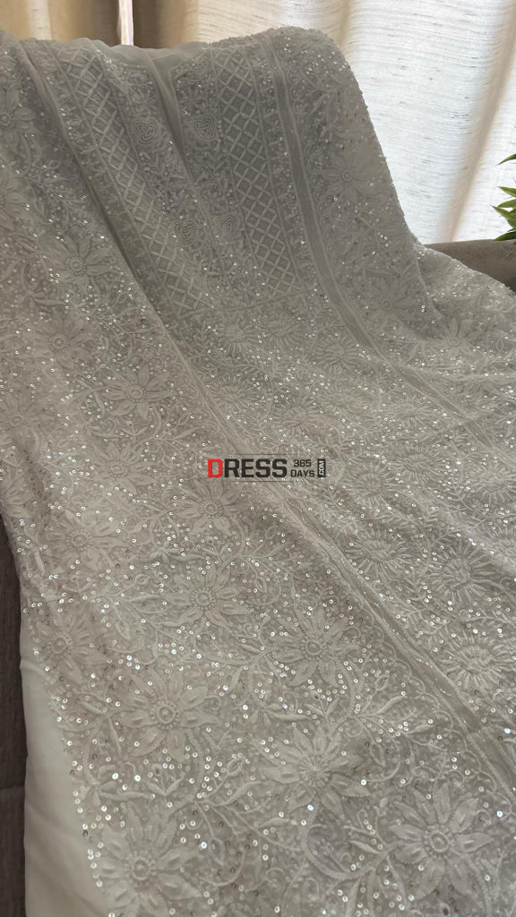 Fine Chikankari Cut Dana Sequins & Pearl Chikankari Suit (Kurta Dupatta) Chikankari Suits