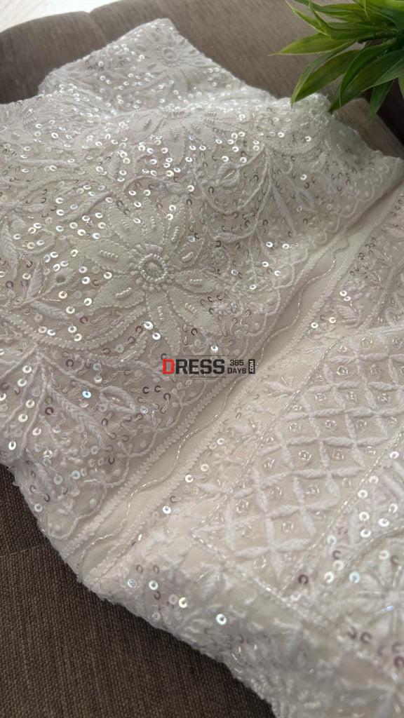 Fine Chikankari Cut Dana Sequins & Pearl Chikankari Suit (Kurta Dupatta) Chikankari Suits