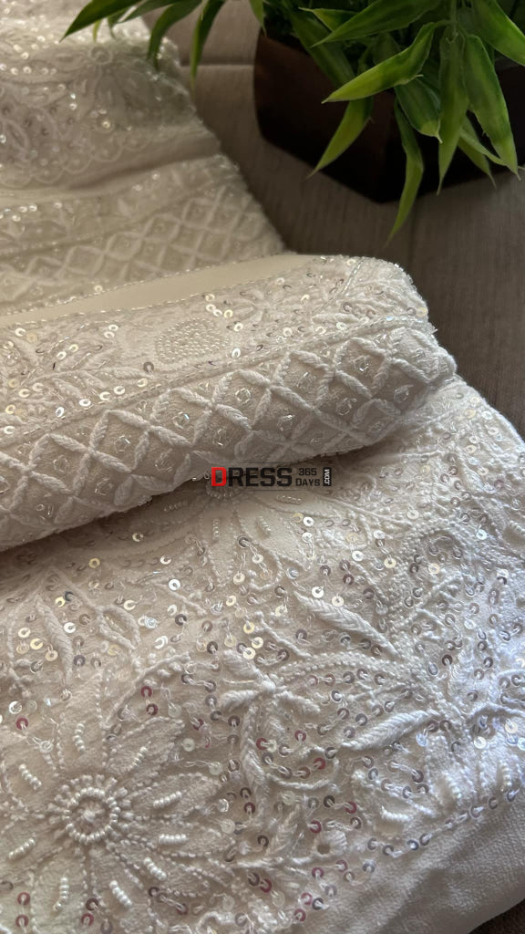 Fine Chikankari Cut Dana Sequins & Pearl Chikankari Suit (Kurta Dupatta) Chikankari Suits