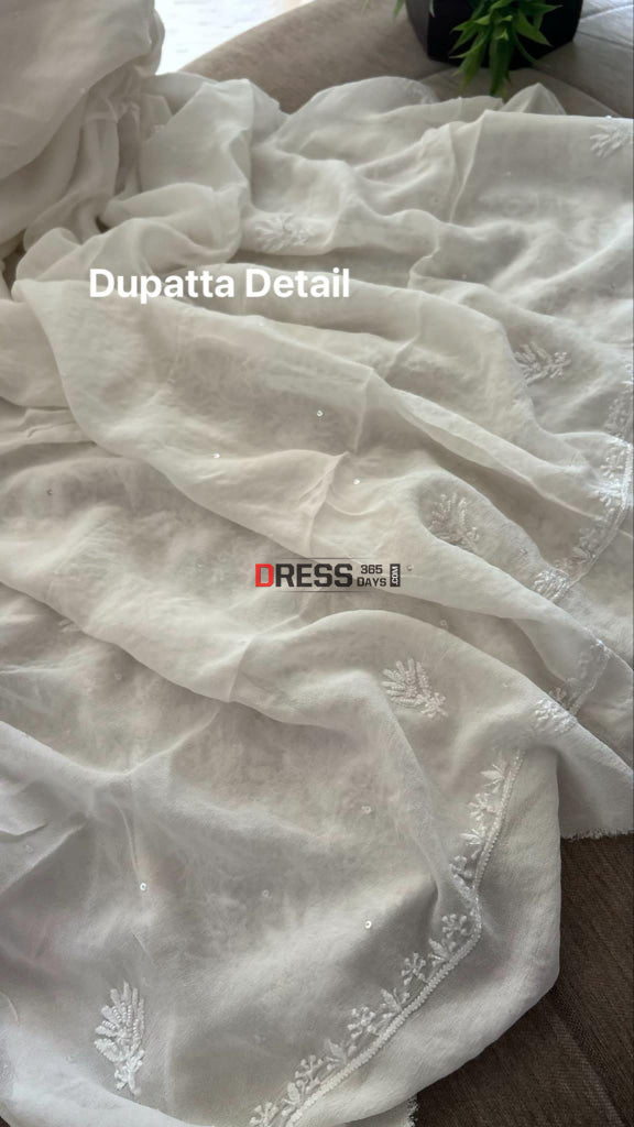 Fine Chikankari Cut Dana Sequins & Pearl Chikankari Suit (Kurta Dupatta) Chikankari Suits