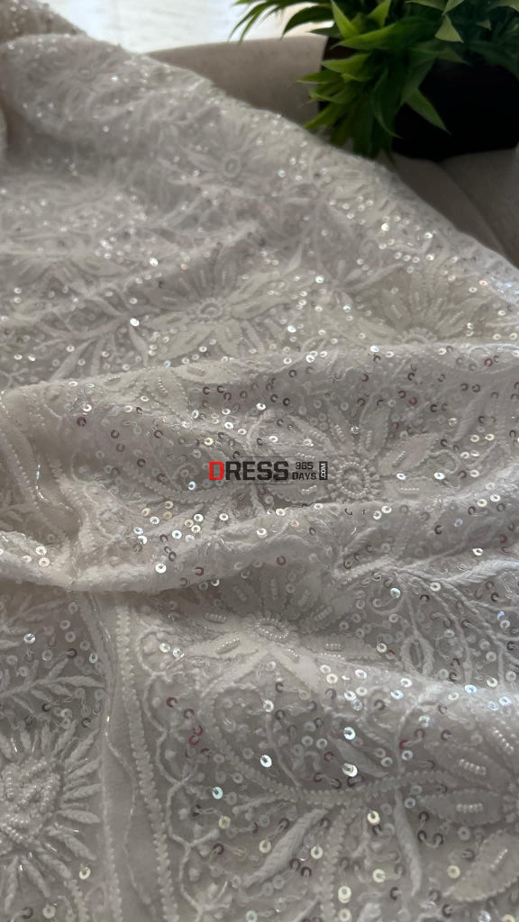 Fine Chikankari Cut Dana Sequins & Pearl Chikankari Suit (Kurta Dupatta) Chikankari Suits