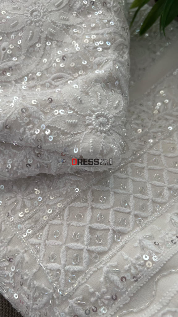 Fine Chikankari Cut Dana Sequins & Pearl Chikankari Suit (Kurta Dupatta) Chikankari Suits