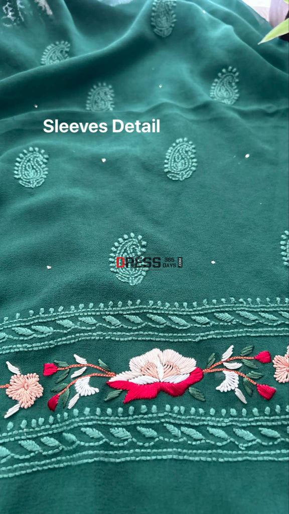 Green Chikankari Parsi Gara Neckline Kurta Dupatta Set Suits