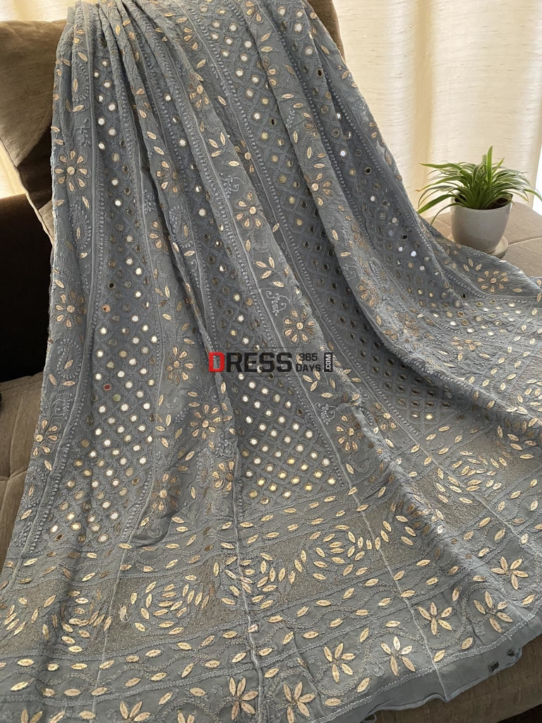 Grey Mirror Gota Patti Chikankari Anarkali