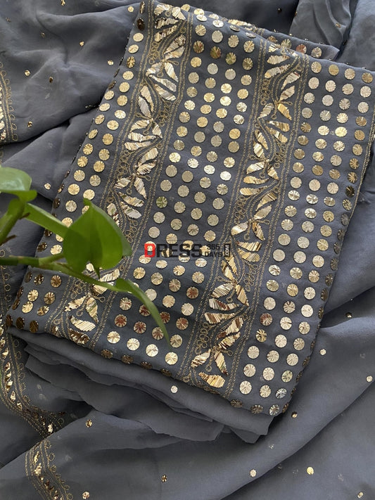 Grey Pure Georgette Kamdani Suit Chikankari Suits