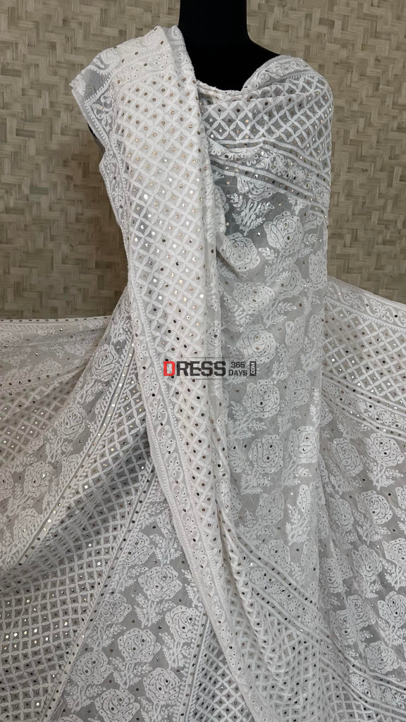 Ivory Chikankari Kamdani Lehenga Set