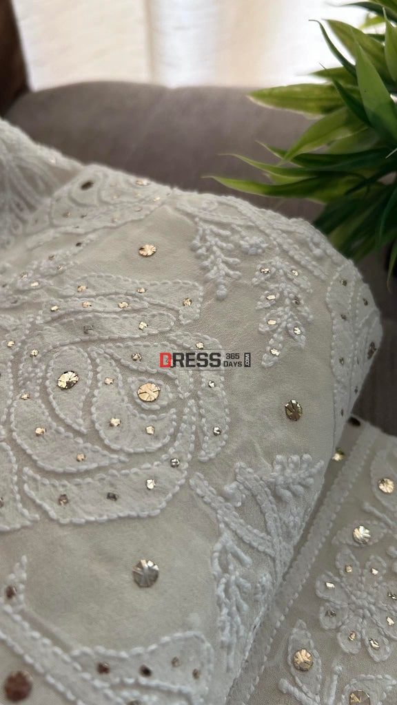 Ivory Chikankari Kamdani Lehenga Set