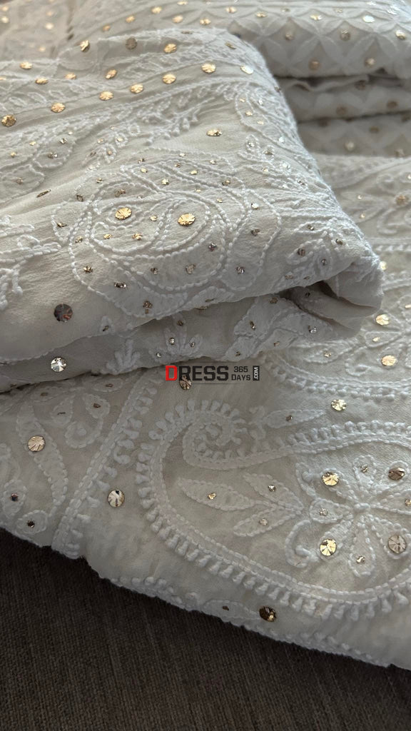 Ivory Chikankari Kamdani Lehenga Set