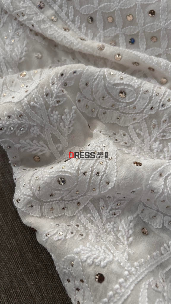 Ivory Chikankari Kamdani Lehenga Set