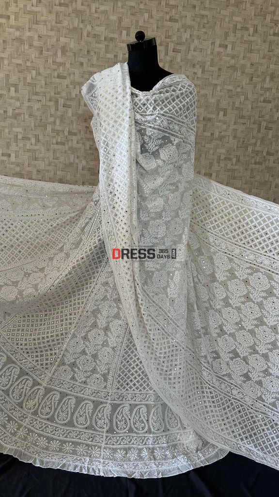 Ivory Chikankari Kamdani Lehenga Set