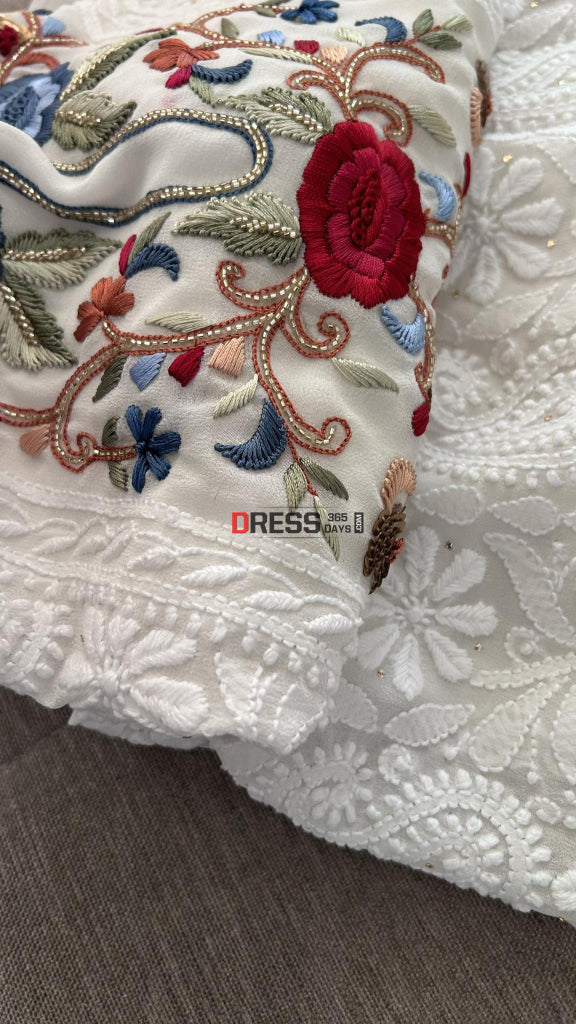 Ivory Chikankari & Kamdani Multicolour Neckline Suit Suits