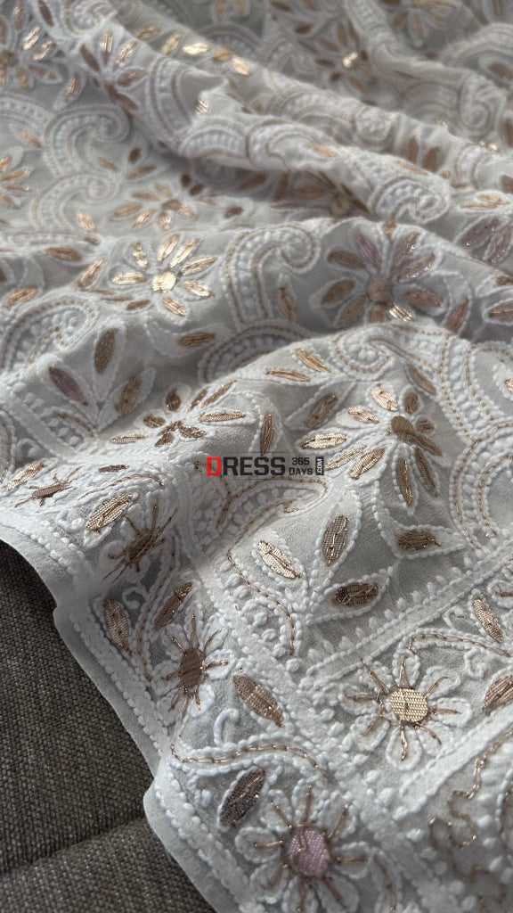 Ivory Gota Patti Lucknowi Chikankari Dupatta