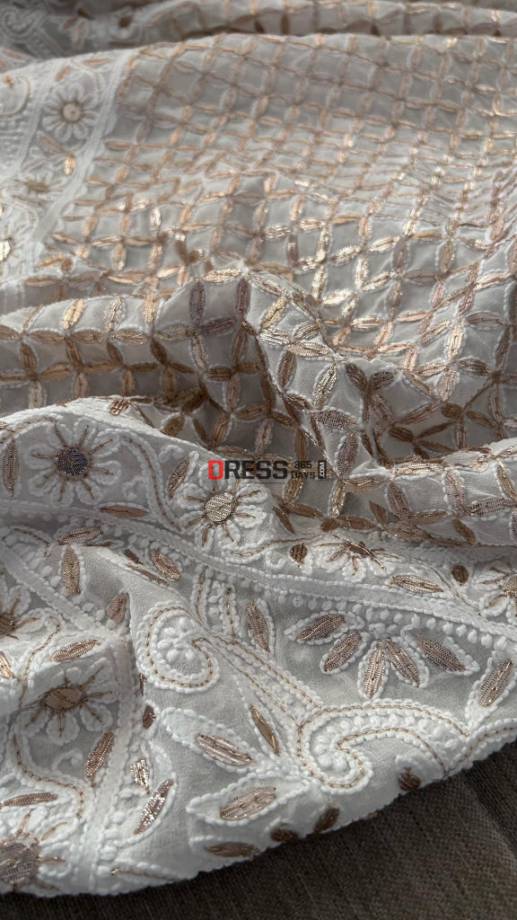 Ivory Gota Patti Lucknowi Chikankari Dupatta