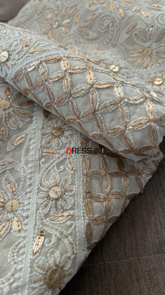 Ivory Gota Patti Lucknowi Chikankari Dupatta