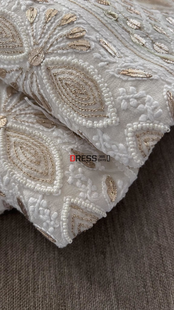 Ivory Gota Patti & Pearl Chikankari Suit (Kurta Dupatta) Suits