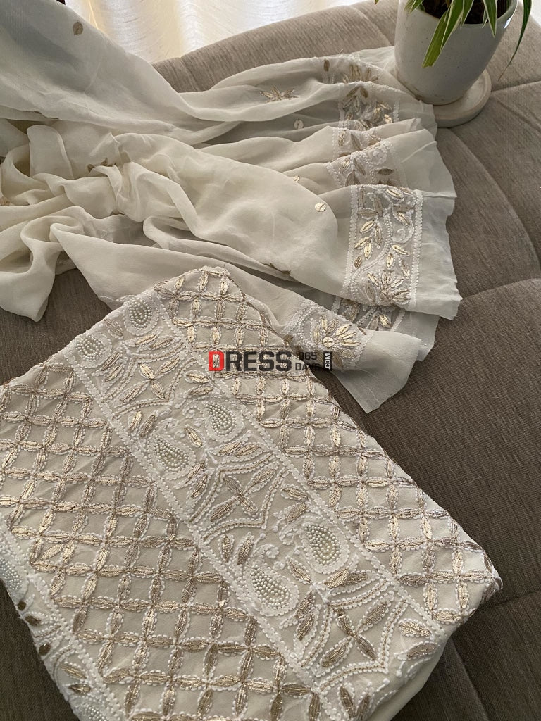 Ivory Gota Patti & Pearl Chikankari Suit Suits