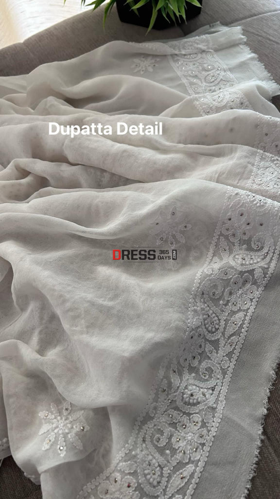 Ivory Kamdani Chikankari Suit (Kurta & Dupatta) Suits