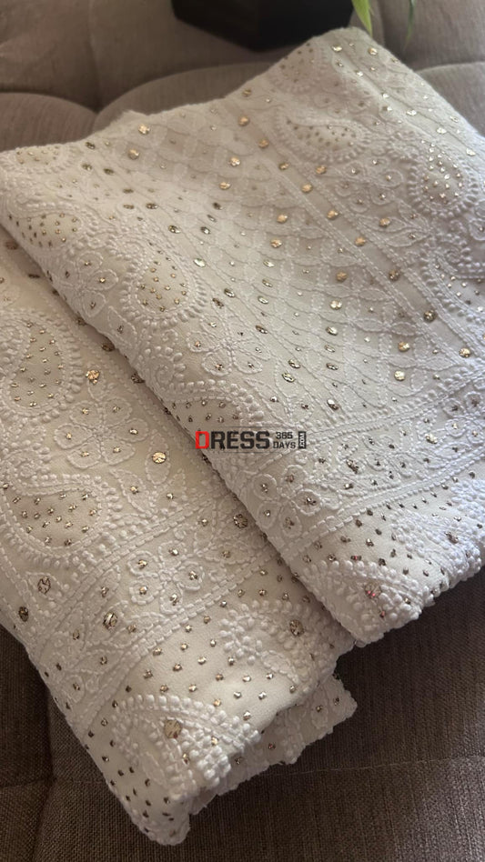 Ivory Kamdani Chikankari Suit (Kurta & Dupatta) Suits