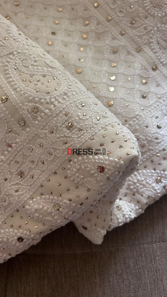 Ivory Kamdani Chikankari Suit (Kurta & Dupatta) Suits