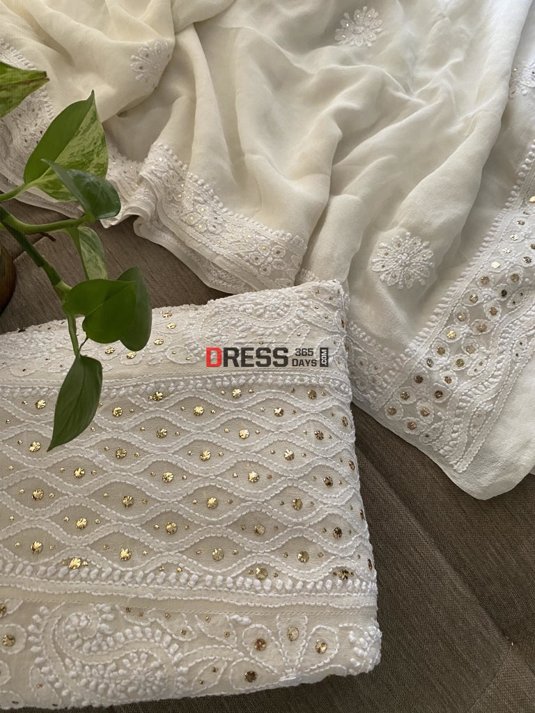 Ivory Kamdani Lucknowi Chikankari Anarkali Suit