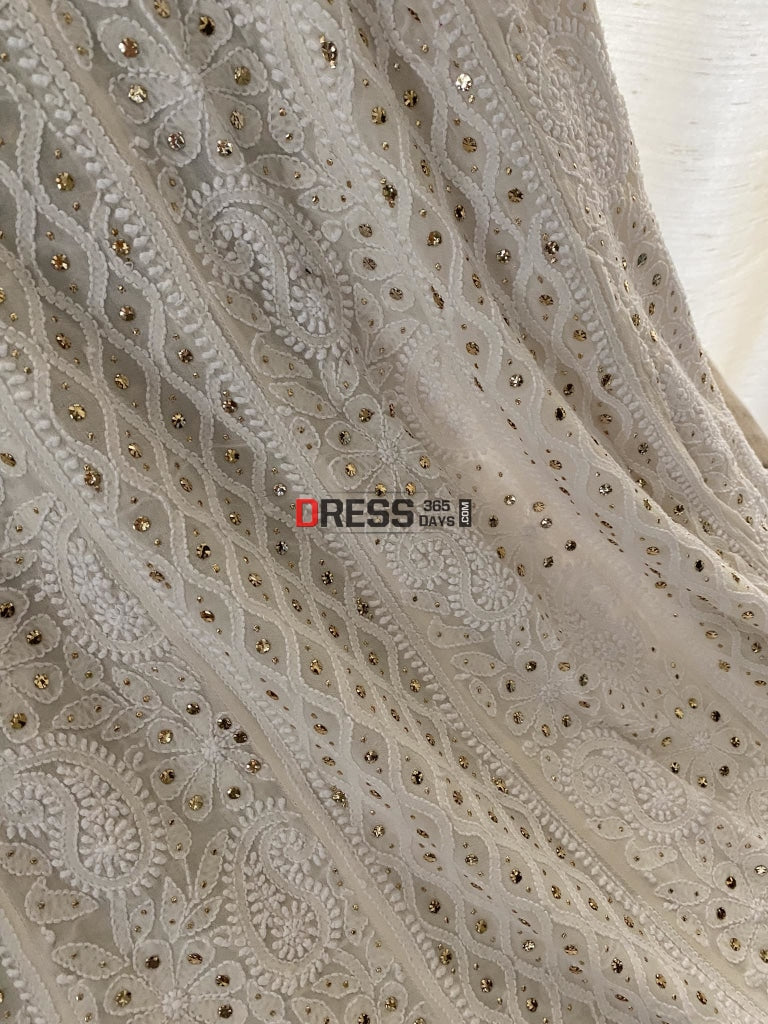 Ivory Kamdani Lucknowi Chikankari Anarkali Suit