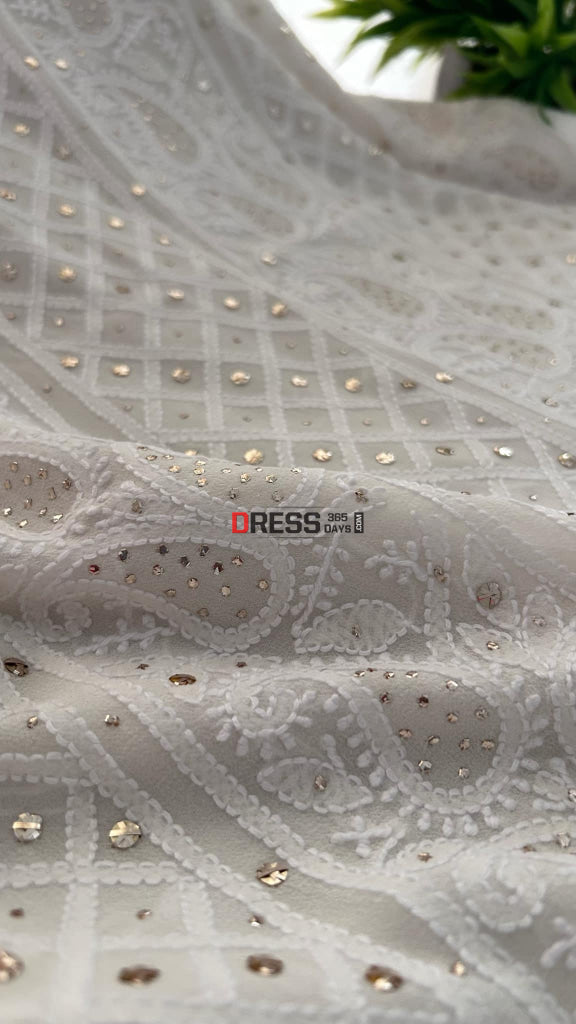 Ivory Lucknowi Chikankari Mukaish Work Suit (Kurta& Dupatta) Suits