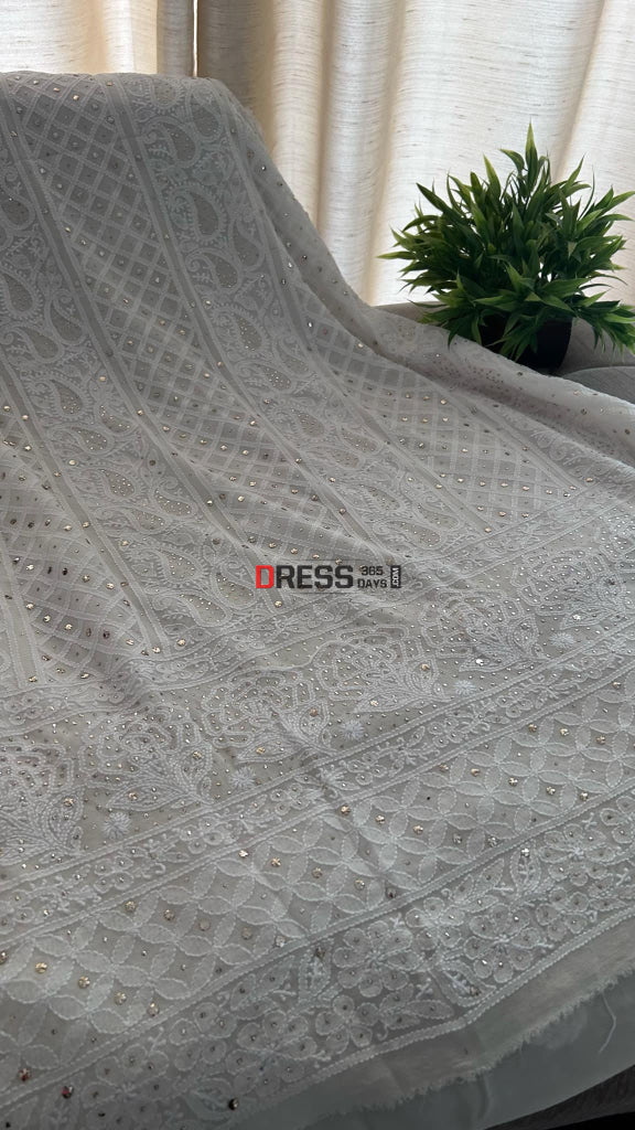 Ivory Lucknowi Chikankari Mukaish Work Suit (Kurta& Dupatta) Suits