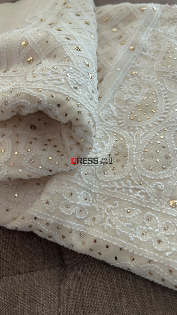 Ivory Lucknowi Chikankari Mukaish Work Suit (Kurta& Dupatta) Suits