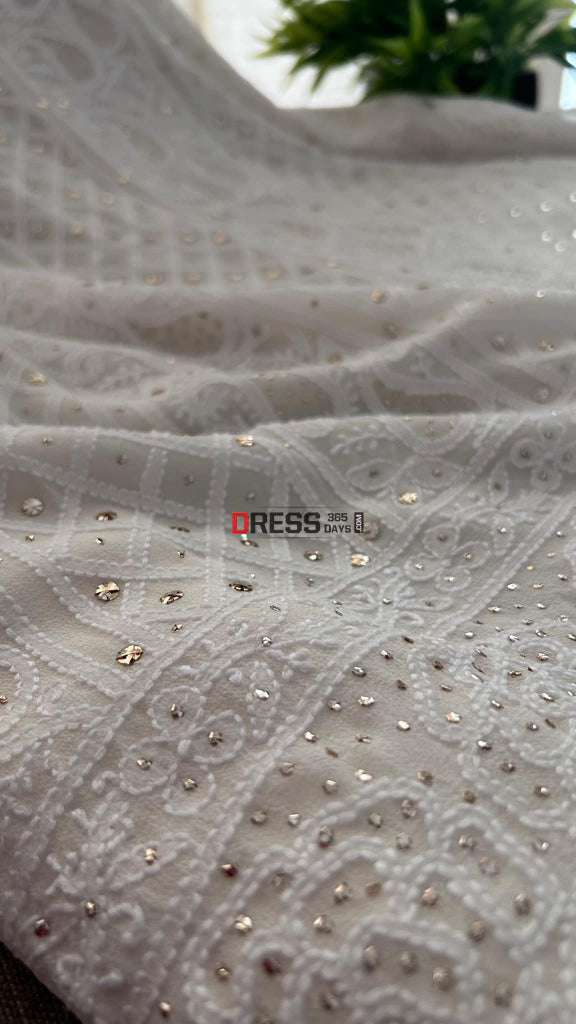 Ivory Lucknowi Chikankari Mukaish Work Suit (Kurta& Dupatta) Suits