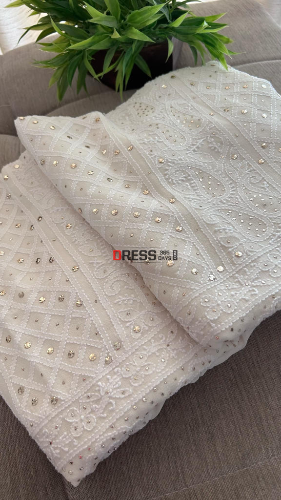 Ivory Lucknowi Chikankari Mukaish Work Suit (Kurta& Dupatta) Suits