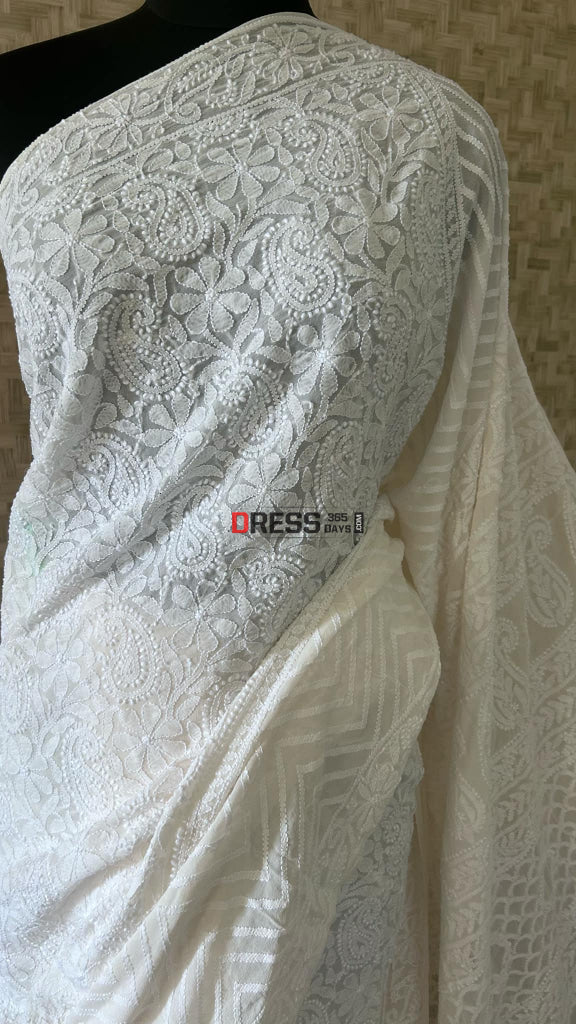 Ivory Lucknowi Chikankari Saree