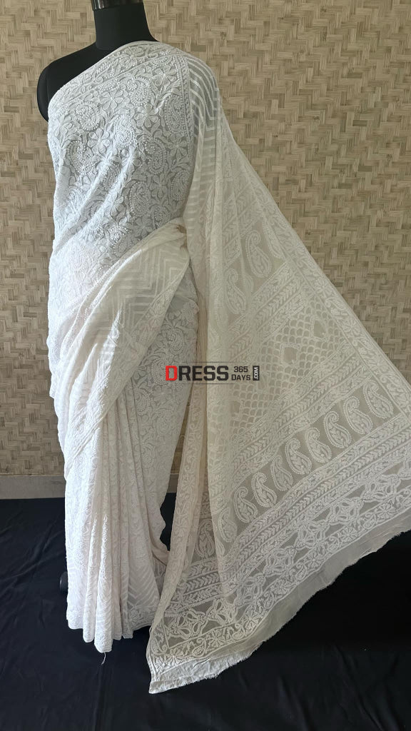 Ivory Lucknowi Chikankari Saree