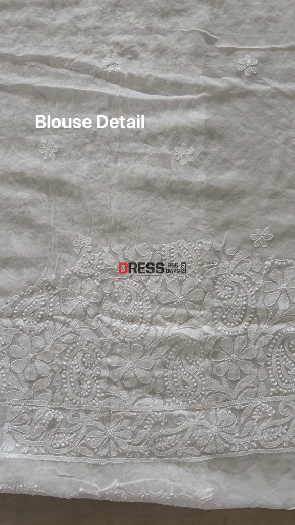 Ivory Lucknowi Chikankari Saree