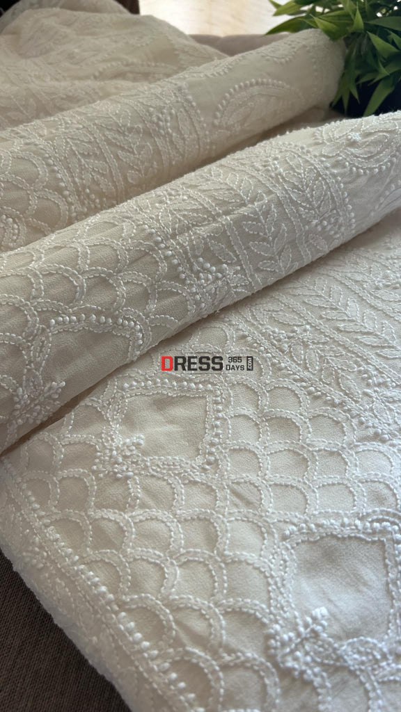 Ivory Lucknowi Chikankari Saree