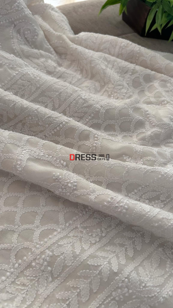 Ivory Lucknowi Chikankari Saree