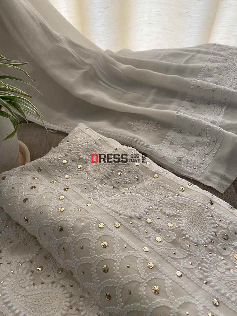 Ivory Mukaish Chikankari & Hand Jaali Suit Suits