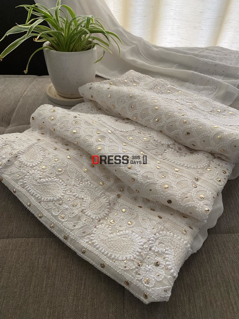 Ivory Mukaish Chikankari & Hand Jaali Suit Suits