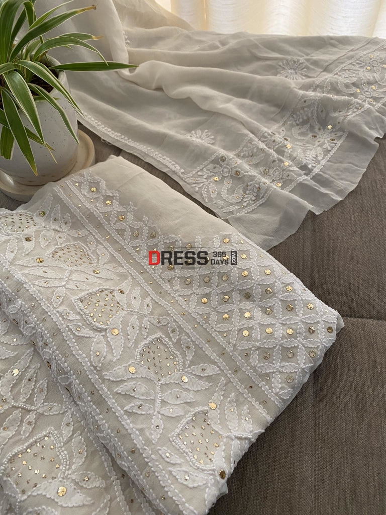 Ivory Mukaish & Pearl Chikankari Suit Suits