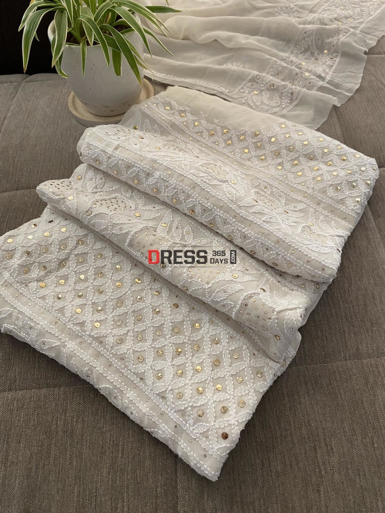 Ivory Mukaish & Pearl Chikankari Suit Suits