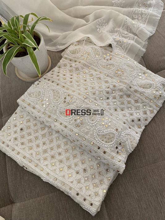 Ivory Mukaish & Pearl Chikankari Suit Suits