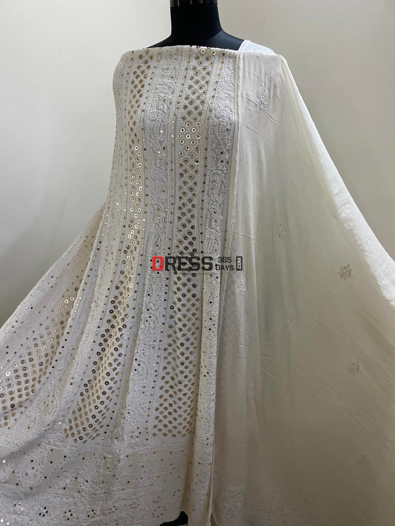 Ivory Ring Mukaish Chikankari Anarkali Dupatta Set