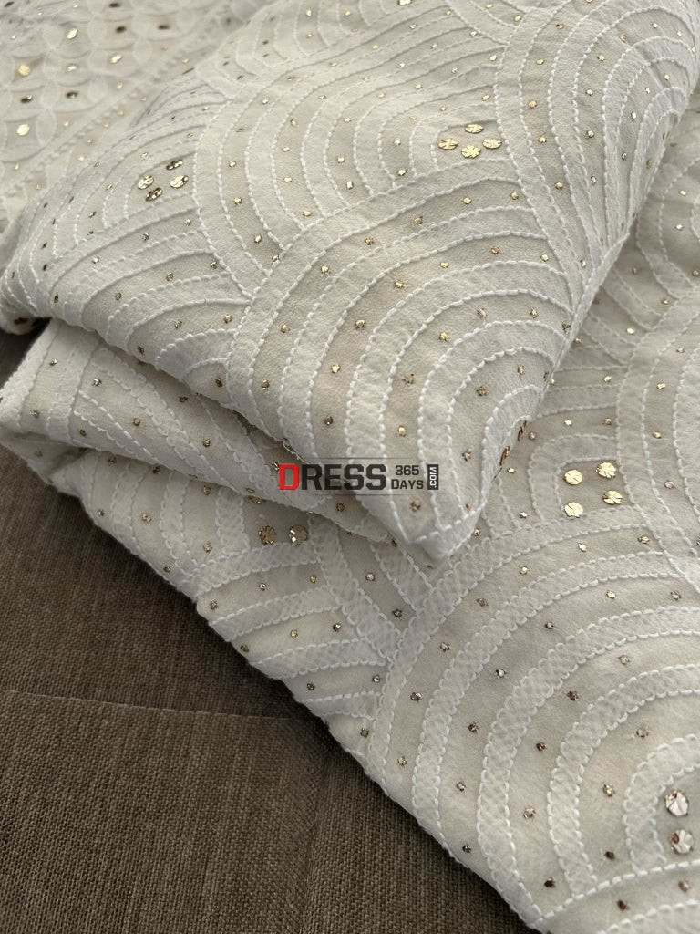 Ivory White Chikankari Mukaish Saree