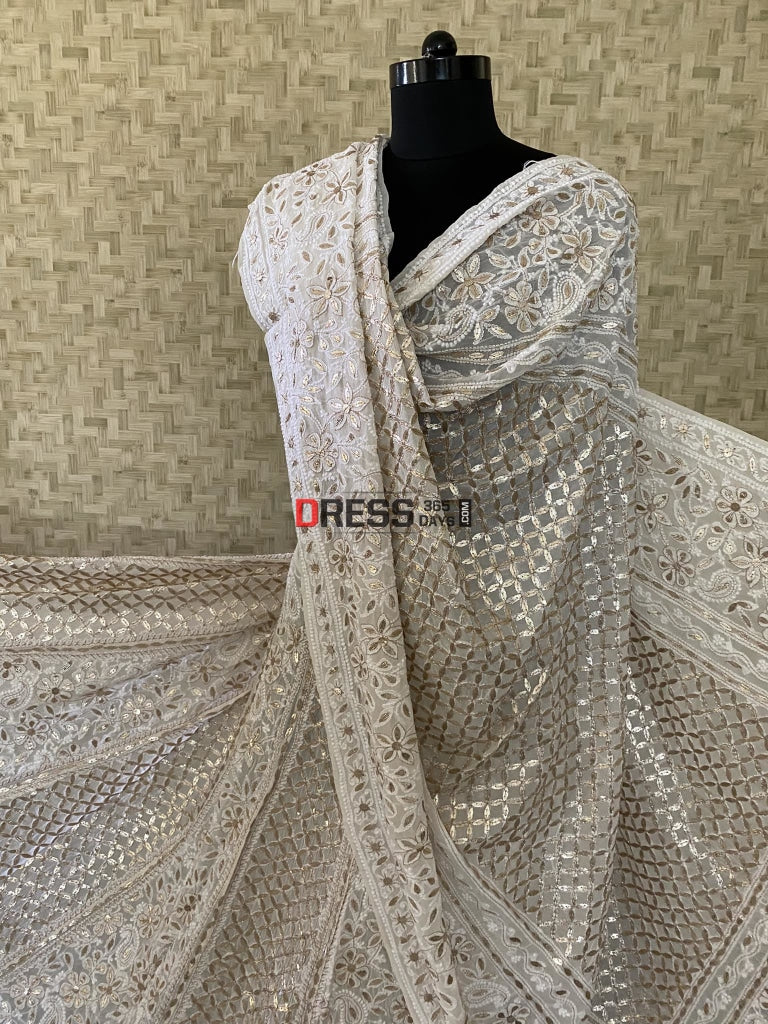 Ivory White Gota Patti Chikankari Lehenga Set