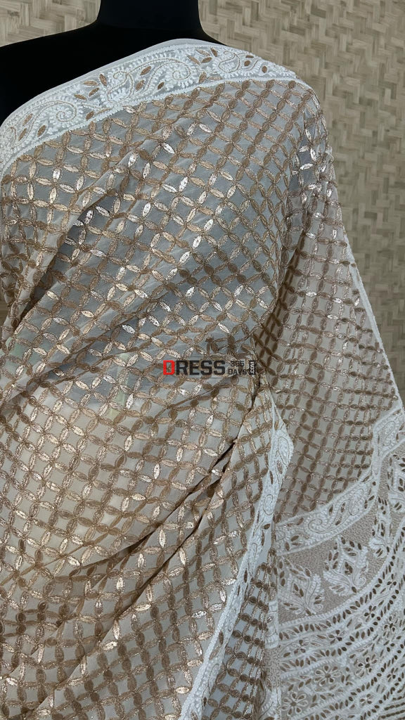 Ivory White Gota Patti Chikankari Saree