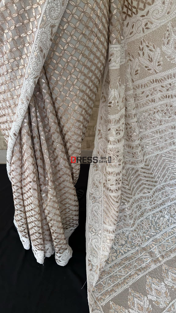 Ivory White Gota Patti Chikankari Saree