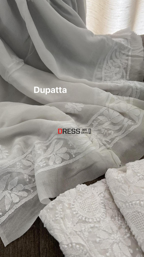 Ivory White Hand Jaali Chikankari Suit (Kurta & Dupatta) Suits