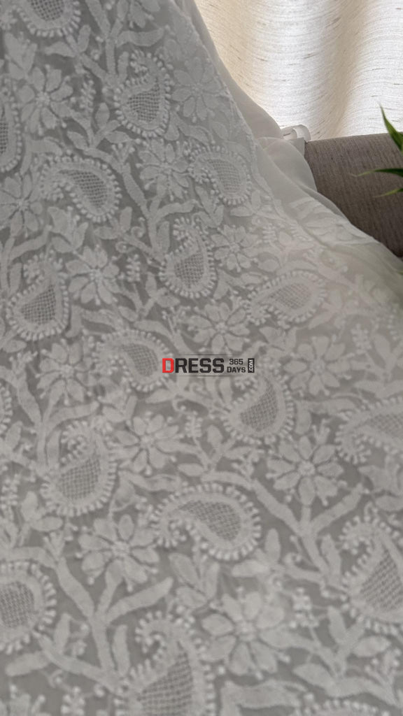 Ivory White Hand Jaali Chikankari Suit (Kurta & Dupatta) Suits